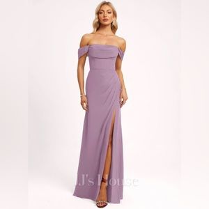 A-line Off the Shoulder Floor-Length Chiffon Bridesmaid Dress With Ruffle
